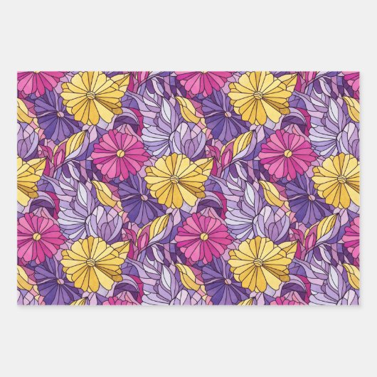 Three Stained Glass Abstract Floral Patterns Geschenkpapier Set (Vorderseite)