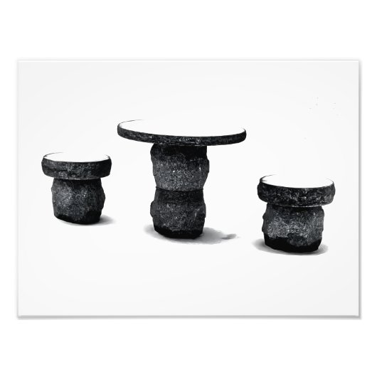 Three Stone Round Benches Snow Photo Enlargement Fotodruck (Vorne)