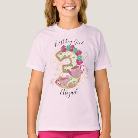 Three Tee Party Birthday Girl | Floral (Vorderseite)