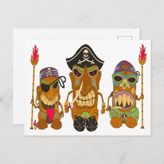 Three Tiki Pirates, Funny Postkarte (Vorne/Hinten)