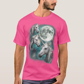 Three Unicoron Moon 3 Magical Fantasy Mythic Horne T-Shirt