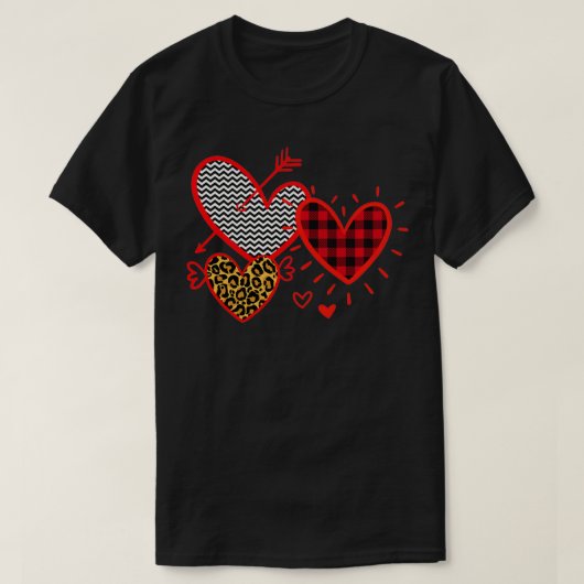 Three Valentine's Day Hearts  Plaid Leopard Stripe T-Shirt (Design vorne)