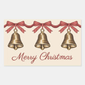 Three Watercolor Brass Christmas Bells And Text Rechteckiger Aufkleber (Vorderseite)