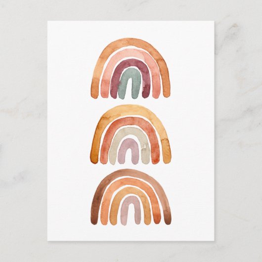 Three Watercolor Earthy Modern Boho Rainbow Postkarte (Vorderseite)