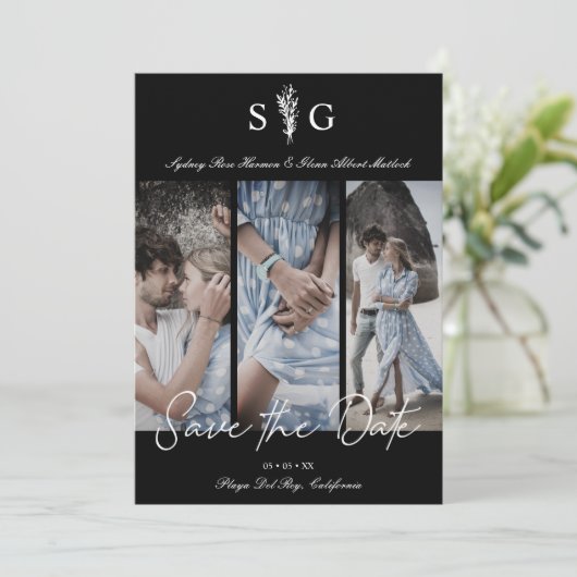 Three Wedding Photo Collage Engagement Session Save The Date (Stehend Vorderseite)