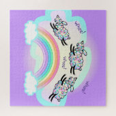 Three Wheep Jumping a Rainbow Süße Tier Art Puzzle (Horizontal)