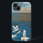Three White Seagulls Flying Over the Water Case-Mate iPhone Hülle<br><div class="desc">Need to get away? Do it by choosing this painting by artist Tara Friel representing three seagulls flying over the water. The sight of the waves of the ocean and the vivid colors make this design very realistic.</div>