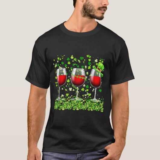Three Wine Glasses C Kleeblatt St Patrick Day Iris T-Shirt (Vorderseite)