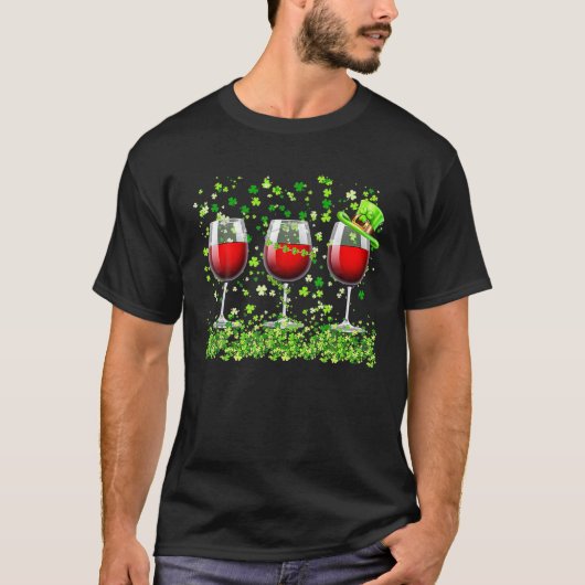 Three Wine Glasses Clover Kleeblatt St Patrick Day T-Shirt (Vorderseite)
