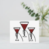 Three Wine Glasses in Hands Cartoon Postkarte (Stehend Vorderseite)