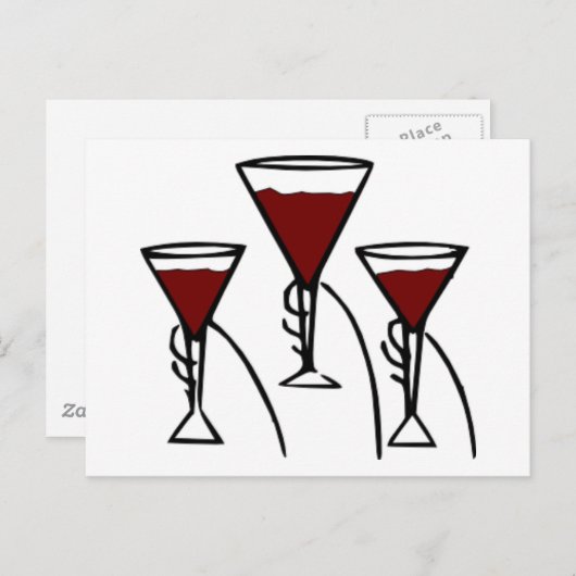 Three Wine Glasses in Hands Cartoon Postkarte (Vorne/Hinten)