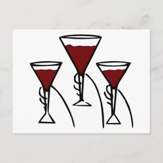 Three Wine Glasses in Hands Cartoon Postkarte (Vorderseite)