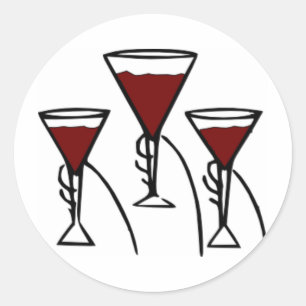 Three Wine Glasses in Hands Cartoon Runder Aufkleber