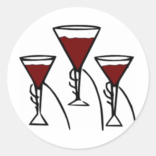 Three Wine Glasses in Hands Cartoon Runder Aufkleber (Vorderseite)