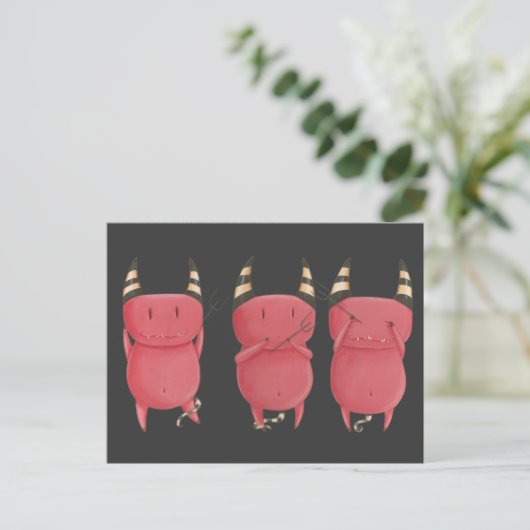 Three Wise Devils - Little Devils Art Postkarte (Stehend Vorderseite)