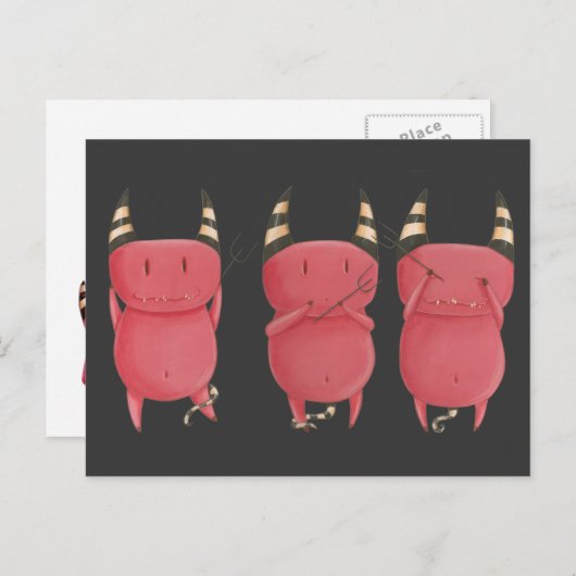 Three Wise Devils - Little Devils Art Postkarte (Vorne/Hinten)