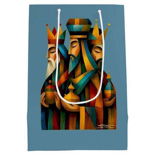 Three Wise Men Abstract Nativity Art Mittlere Geschenktüte (Rückseite)