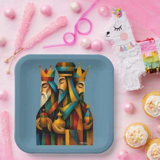 Three Wise Men Abstract Nativity Art Pappteller (Party)