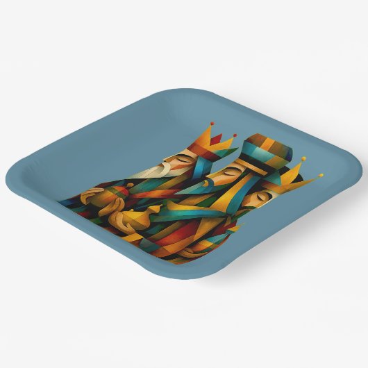 Three Wise Men Abstract Nativity Art Pappteller (Gewinkelt)