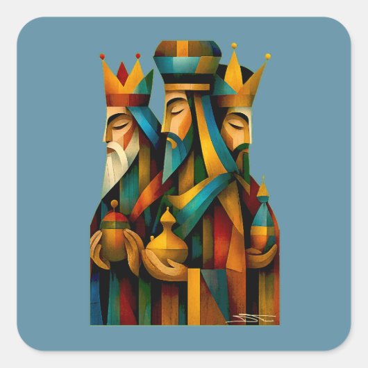 Three Wise Men Abstract Nativity Art Quadratischer Aufkleber (Vorderseite)