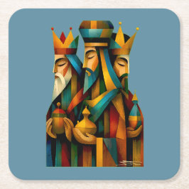 Three Wise Men Abstract Nativity Art  Rechteckiger Pappuntersetzer