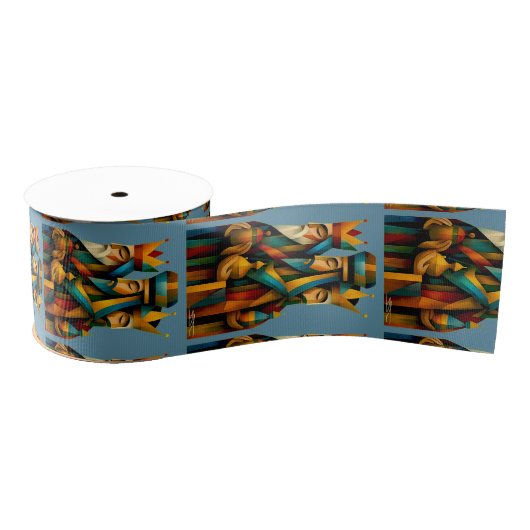 Three Wise Men Abstract Nativity Art Ripsband (Spule)