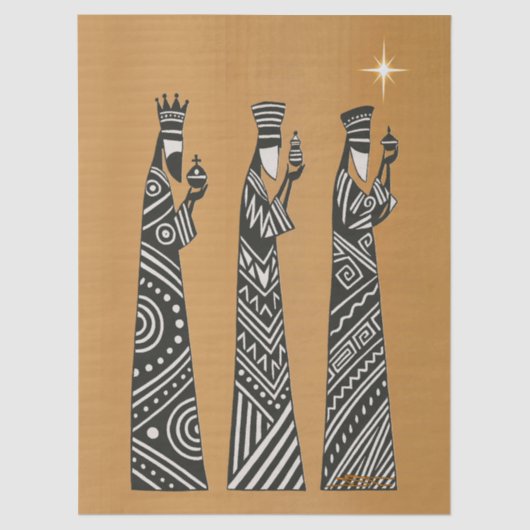 Three Wise Men Black & White Christmas Nativity Seidenpapier (Vorderseite)