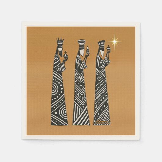 Three Wise Men Black & White Christmas Nativity Serviette (Vorderseite)