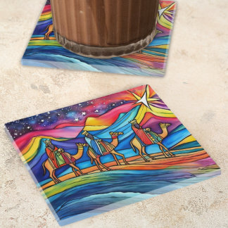 Three Wise Men Colorful Christmas Holiday Glasuntersetzer