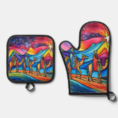 Three Wise Men Colorful Christmas Holiday Ofenhandschuh & Topflappen-Set (Vorderseite)