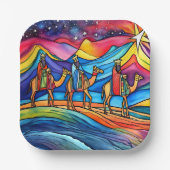 Three Wise Men Colorful Christmas Holiday Pappteller (Vorderseite)