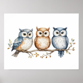 Three Wise Owls Poster