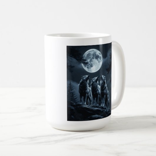 Three Wolves Howling at the Full Moon - Three Wolf Kaffeetasse (VorderseiteRechts)