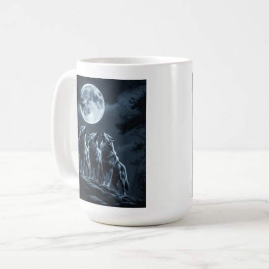 Three Wolves Howling at the Full Moon - Three Wolf Kaffeetasse (Vorderseite Links)