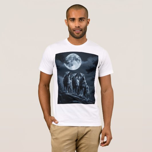 Three Wolves Howling at the Full Moon - Three Wolf T-Shirt (Vorne ganz)