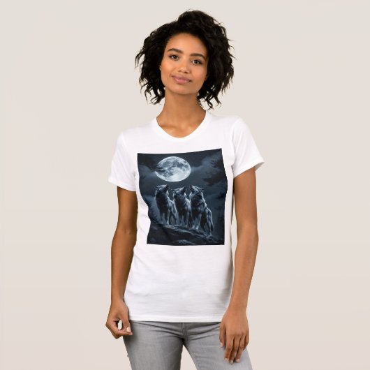 Three Wolves Howling at the Full Moon - Three Wolf T-Shirt (Vorne ganz)