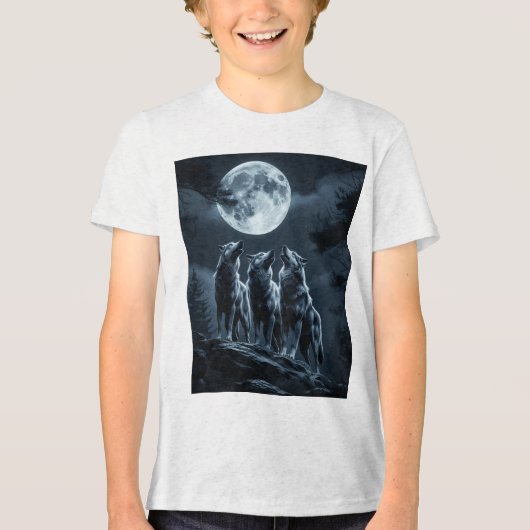 Three Wolves Howling at the Full Moon - Three Wolf Tri-Blend Shirt (Vorderseite)