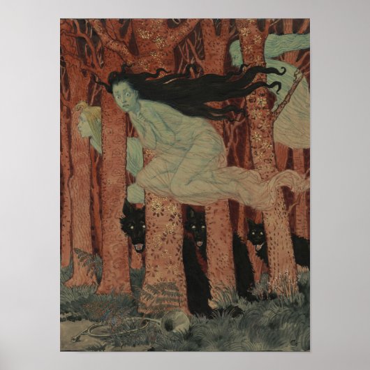 Three Women and Three Wolves Eugène Grasset Poster (Vorne)