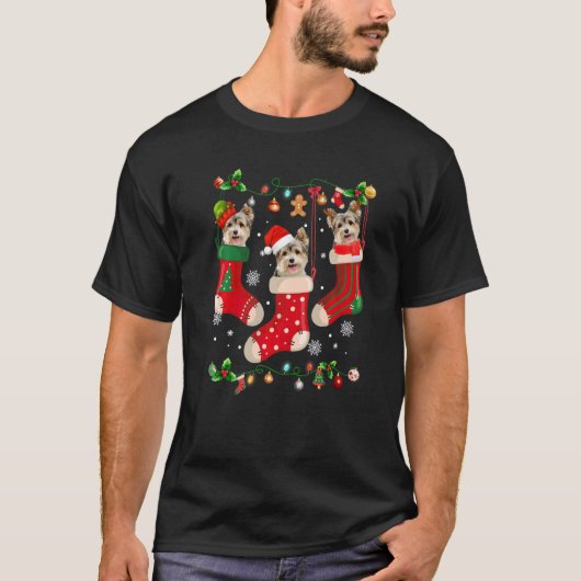 Three Yorkshire Terrier In Sock Christmas Santa X  T-Shirt (Vorderseite)