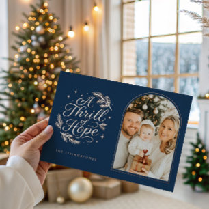 Thrill of Hope Foto Navy & Roségold religiös Folien Feiertagskarte