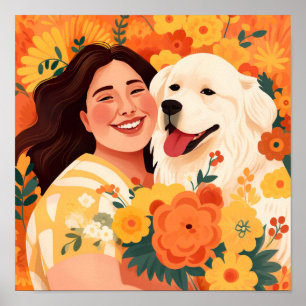 Thrillerinnen und Rescue Hund Blumenportrait Poster