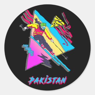 Thrilling Colorful Skiing Pakistan Graphic Skier S Runder Aufkleber