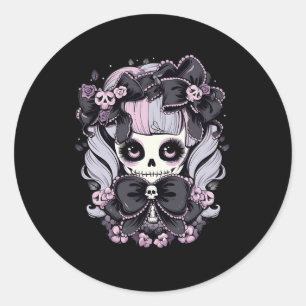 Thrills Halloween-Skull-Artwork Runder Aufkleber