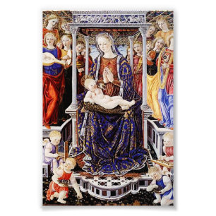 Thronende Madonna mit Kind und musizierendem Engel Fotodruck