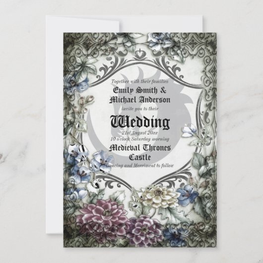 Thrones Dragon Wedding Mittelalterliches Gotisches Einladung (Vorderseite)
