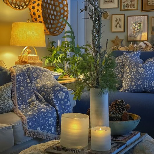 Throw Blanket - Floral Blue & White Design Decke