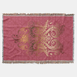 Throw Blanket Gold Indianerzierung Damask fuchsia Decke