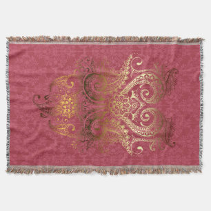 Throw Blanket Gold Indianerzierung Damask fuchsia Decke