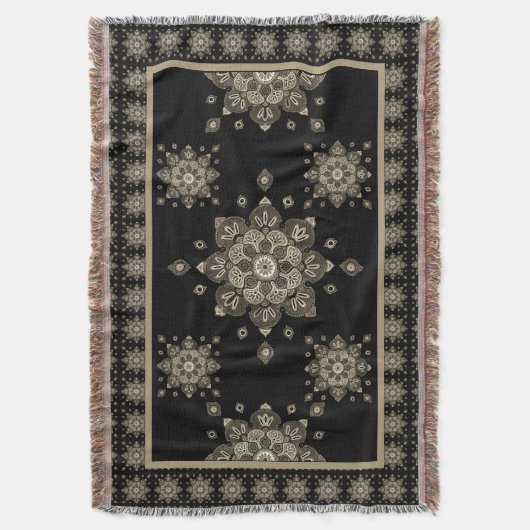 Throw Blanket Sepia Medallions auf schwarz Decke (Vorderseite Vertikal)