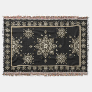 Throw Blanket Sepia Medallions auf schwarz Decke